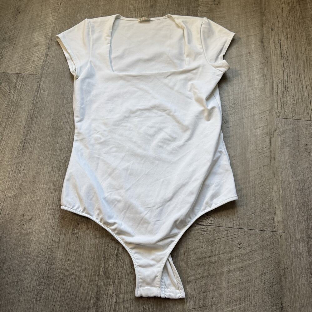 Intimately Free People White Square Neck Thong Bodysuit T-shirt Size Large